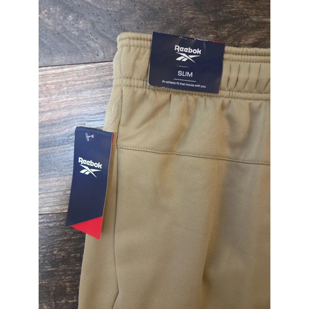 Reebok Drive Jogger Men's L Twill Tan Slim Jogger Drawstring Zip Pocket NWT $70